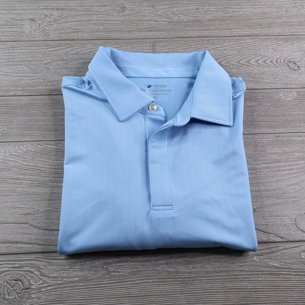 Vineyard Vines Performance On-the-Go Polo Golf Shirt Men's XL Blue Herringbone